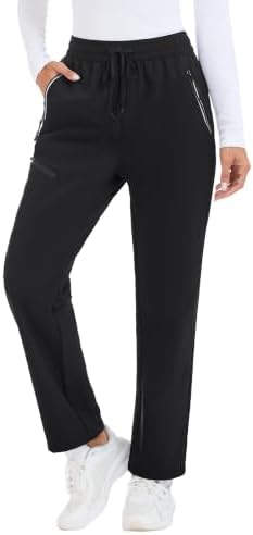 Women's Fleece Lined Snow Pants Water Resistant Insulated Ski Pants with 4 Zipper Pockets for Hiking Winter Outdoor