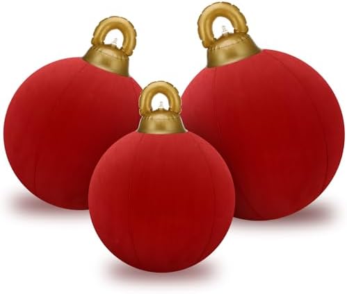 Jenaai 3 Pcs Giant Velvet Christmas Inflatable Ball Ornament 24" 20" 18"