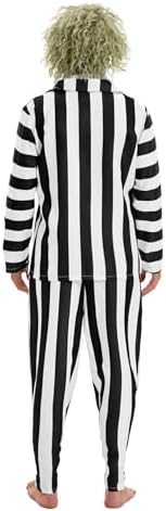 4 Pcs Black and White Stripe Suit with Wig - Adult Halloween Cosplay Outfits for Movie Role Play, Horror Theme Party