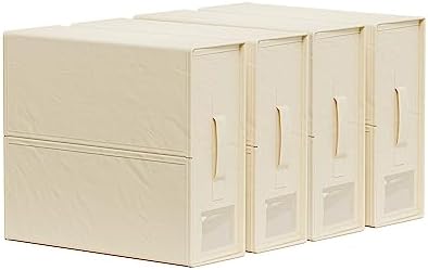SheetCube Bed Sheet Organizers and Storage 4 Pack, Foldable Linen Closet Organizer with Window and Label, Bedding Folder Storage Box Container for Blanket, Duvet Cover Set, Bed Sheet Set - Beige