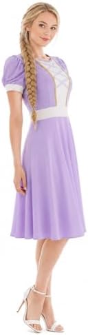 Rapunzel Costume Women Printed Purple Princess Dress Puff Sleeves Twirl Skirt Gown Halloween Cosplay Party Dress