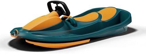 Snow Sled for Kids, Adults - Toboggan Sled, Easy Turning Steering Wheel, Anti-Slip Seat, Pull Up Brake, Durable Plastic Sled, Lightweight, Snow Sleds, Age 3+ 260 lbs