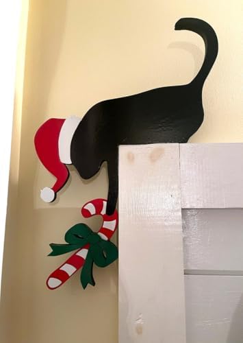 Christmas Door Topper Holiday Home Decor Funny Snowman Santa Claus Top Door Frame Corner Sign Decorations, Windows Walls DIY Craft for Christmas Party Ornament (Cat)