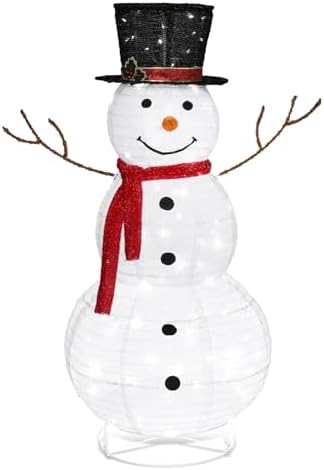 VINGLI Snowman Outdoor Christmas Decorations with 90 LED Lights, Lighted Snowman with Top Hat Holiday Ornaments Yard Decor for Home, Lawn and Front Yard-4 FT