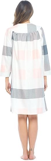 Casual Nights Women's Floral Snap Front Flannel Duster Long Sleeve Lounger Dress