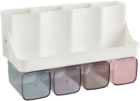 Toothbrush Rack Wall Mounted Toothbrush Holder with Mouthwash Cup for Storage Rack Bathroom Accessory Rack with Toothpaste Squeezer Kit Bathroom Toothbrush Holder(A)