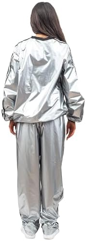 Todd & Margo Shiny Metallic Silver Workout Shirt and Pants Deluxe Sweatsuit Costume Set for Halloween & Cosplay