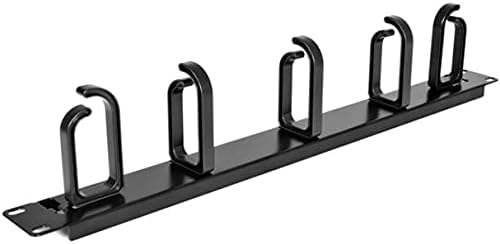 StarTech 1U 19in Rack Cable Management Panel, D-Ring, Metal (CABLMANAGER2) | Horizontal or vertical wire manager, 3in ABS plastic hooks spaced 4in, Fits 2 or 4-post racks