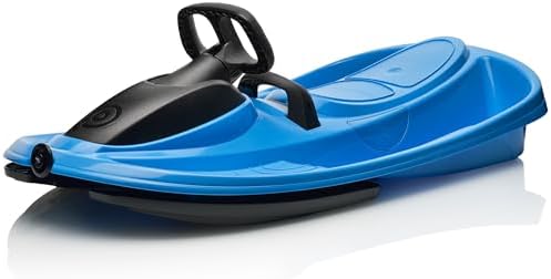 Snow Sled for Kids, Adults - Toboggan Sled, Easy Turning Steering Wheel, Anti-Slip Seat, Pull Up Brake, Durable Plastic Sled, Lightweight, Snow Sleds, Age 3+ 260 lbs