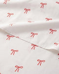 Christmas Sheet Set, Dainty Red Bows, Holiday Xmas Bedding Set - Split King