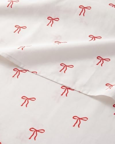 Christmas Sheet Set, Dainty Red Bows, Holiday Xmas Bedding Set - Split King