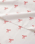 Christmas Sheet Set, Dainty Red Bows, Holiday Xmas Bedding Set - Cal King