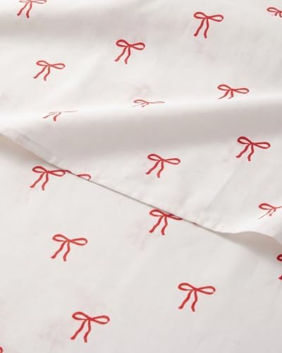 Christmas Sheet Set, Dainty Red Bows, Holiday Xmas Bedding Set - Cal King