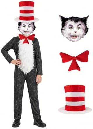 Kids Cat Hat Costume Scary Creepy Realistic Jumpsuit Mask Boys Girls