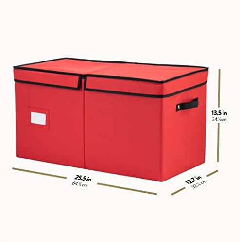 ZOBER Christmas Ornament Storage Box - Stores 128 3" Ornaments with Individual Trays - Tear Proof 600D Oxford Fabric - ornament organizer storage box, Durable Christmas Containers Holder - Red