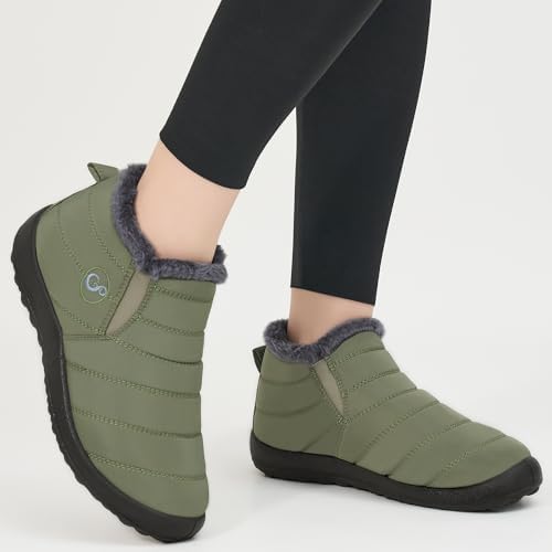 Alicegana Snow Boots for Women Winter: Warm Fur Lined Ankle Booties Comfortable Waterproof Slip On Lightweight Womens Boots