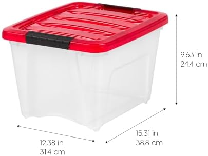 IRIS USA 4-Pack, 19 Qt. Holiday Storage Bin with Lids, Red