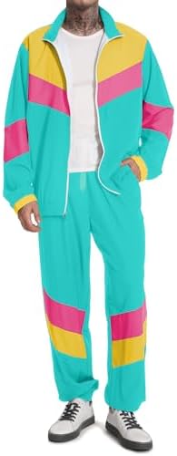 UOUA 80s Outfit for Men 90s Costumes 2 Piece Long Sleeve Track Suit Set