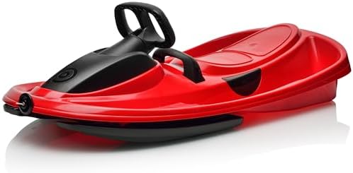Snow Sled for Kids, Adults - Toboggan Sled, Easy Turning Steering Wheel, Anti-Slip Seat, Pull Up Brake, Durable Plastic Sled, Lightweight, Snow Sleds, Age 3+ 260 lbs