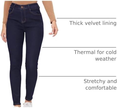 Yehopere Women's Winter Fleece Lined Jeans Slim Fit Warm Skinny High Waist Denim Jean