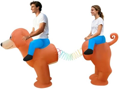Couple Inflatable Dachshund Costume 2 Person Ride-On Wiener Dog Dural Wearer Sausage Dog Blow Up Suit for Adult,Men Women Halloween Cosplay Outfit, Team-Building Party