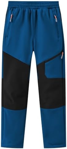 Kids Winter Pants Fleece Lined Waterproof Boys Ski Pants Thermal Outdoor Softshell with Zipper Pockets