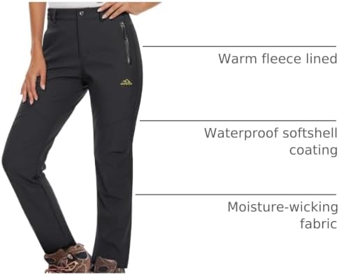 MAGCOMSEN Women's Fleece Lined Waterproof Insulated Snow Ski Pants Winter Warm Hiking Pants Outdoor Softshell