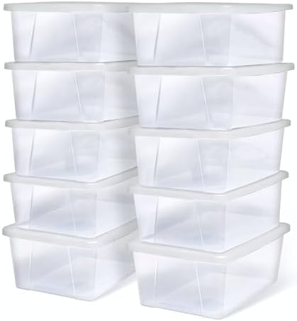 HOMZ Clear Plastic Storage Bins w/Snaplock Lids, 6 Qt, White, 10 Pack