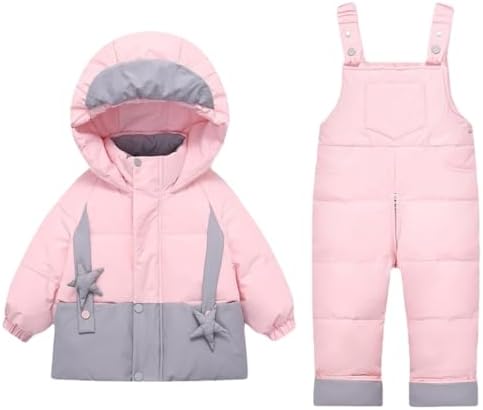 2 Piece Snowsuit for Toddler Bib Snow Pants Set with Hooded Puffer Jacket