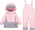 2 Piece Snowsuit for Toddler Bib Snow Pants Set with Hooded Puffer Jacket