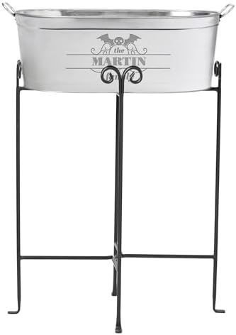 Let's Make Memories Personalized Beverage Tub - Halloween Party - Halloween Decorations - Galvanized Metal Drink Tub - Trick or Treat Candy Bowl w/Stand - 5.5 Gallons - Tombstone Name