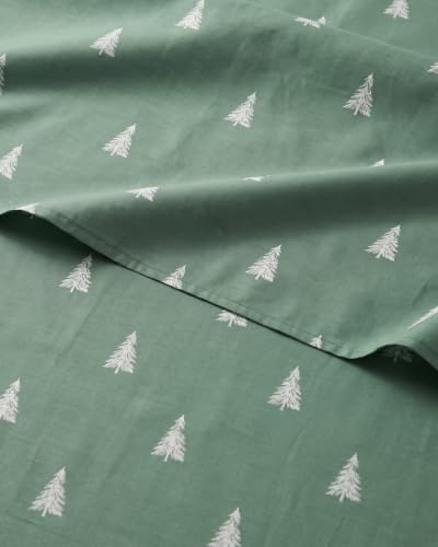 Christmas Sheet Set, Sage Pine Trees, Holiday Xmas Bedding Set - Queen Size