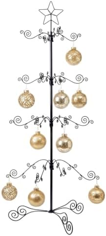 HOHIYA 3 Ft Ornament Display Tree 56-Hook Metal Stand Black