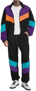 UOUA 80s Outfit for Men 90s Costumes 2 Piece Long Sleeve Track Suit Set