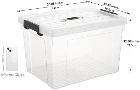 Cetomo Lidded Storage Bin with Handle, Storage Bins with Lid, Organizing Container with Secure Latching Buckles, Stackable and Nestable, Plastic, 50 Quart-6 Pack, Clear