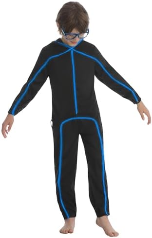 Vanderdyken Stick Figure Costume Kids Light up Stickman Costume Glow in the Dark Halloween Outfit for Boys and Girls