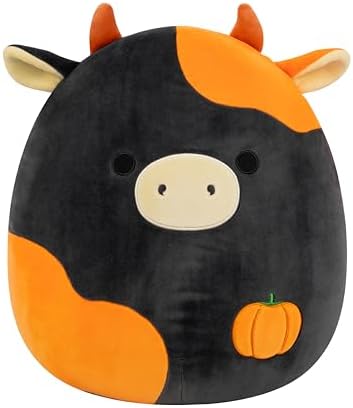 Squishmallows Original 14in Jefferson the Black and Orange Cow with Pumpkin Embroidery – Official Jazwares Halloween Plush (Large)
