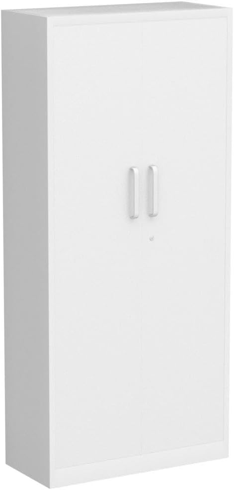 Metal Garage Storage Cabinet with 2 Doors and 5 Adjustable Shelves - 71" Steel Lockable File Cabinet,Locking Tool Cabinets for Office,Home,Garage,Gym,School (White)