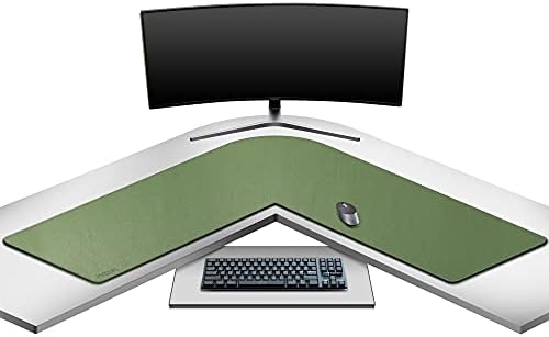 Mydours L-Shape Desk Mat, 46" x 46" x 16" Large PU Leather Corner Mat,Green