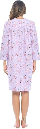 Casual Nights Women's Floral Snap Front Flannel Duster Long Sleeve Lounger Dress