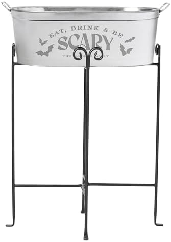 Let's Make Memories Personalized Beverage Tub - Halloween Party - Halloween Decorations - Galvanized Metal Drink Tub - Trick or Treat Candy Bowl w/Stand - 5.5 Gallons - Eat, Drink, and Be Scary
