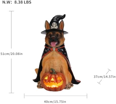 German Shepherd Statue Halloween Decorations Outdoor with LED Pumpkin