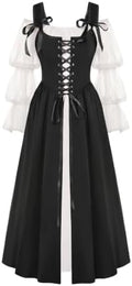 Wenrine Renaissance Costume Womens Lace Up Corset Halloween Medieval Dress