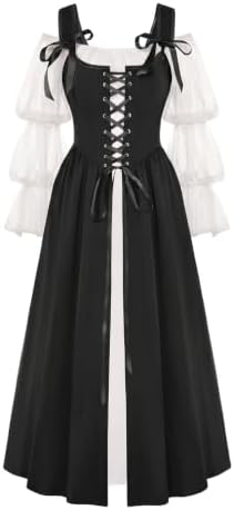 Wenrine Renaissance Costume Womens Lace Up Corset Halloween Medieval Dress