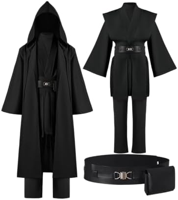 Spooktacular Creations Halloween Mens Tunic Hooded Cloak, Knight Costume Men, Tunic Hooded Robe with Pants for Halloween