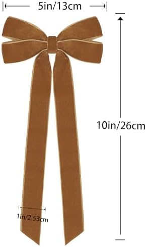 12Pcs Vintage Velvet Ribbon Bows Christmas Tree Decorations,5in x 10in Brown Xmas Ornaments for Tree Home Party Front Door Wreath Holiday Decor