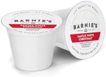 Barnie's Coffee Santa's White Christmas Single Serve Coffee Pods with Coconut, Vanilla, and Caramel Flavors, Medium Roast Arabica Coffee Beans Compatible with Keurig Brewers, 48 Count