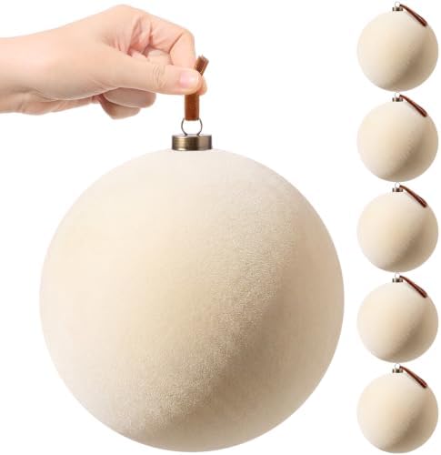 Weysat 6 Pcs 8 Inch Giant Velvet Christmas Ball Ornaments, Cream White
