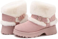 Furry Winter Boots for Women Block Heels Platform Buckle Slip On