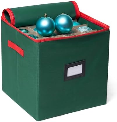 Joiedomi Christmas Ornament Storage Box with Adjustable Divider & Dual Zipper - Christmas Storage Container Store Up to 64 Holiday Ornaments 3 Inch - Holiday Decoration Organizer Two Handles Green